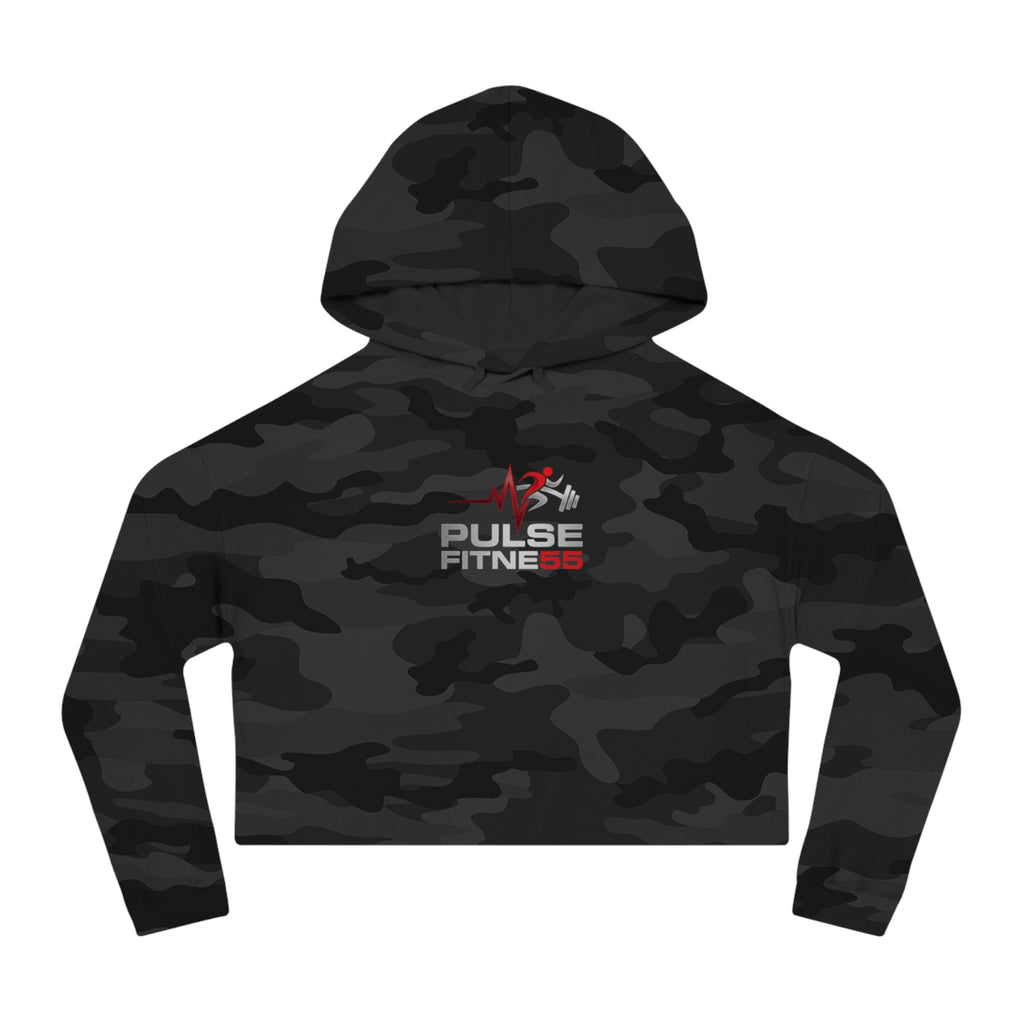Pulse Fitne55 Women’s Cropped Hoodie — Athletic Logo Crop Top for Gym & Casual Wear