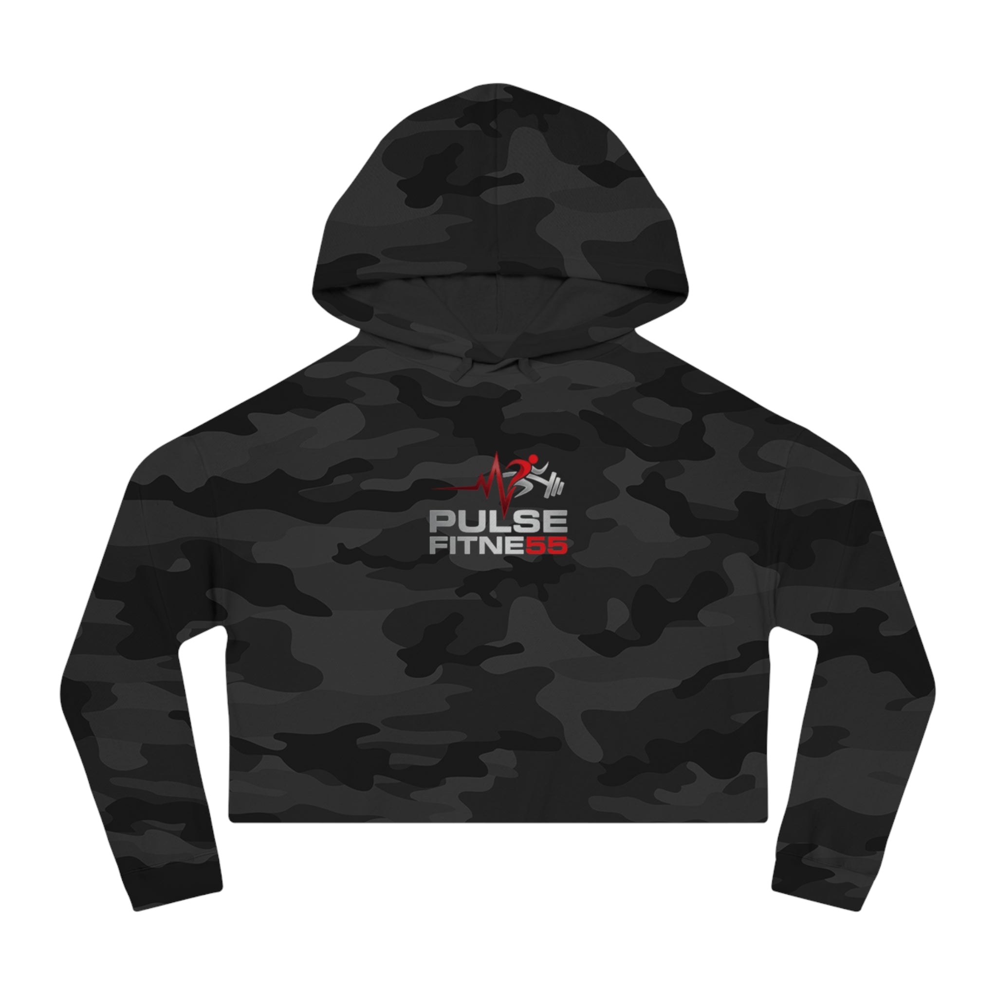 Pulse Fitne55 Women’s Cropped Hoodie — Athletic Logo Crop Top for Gym & Casual Wear