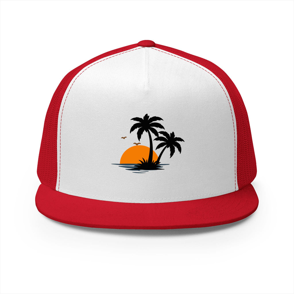 Trucker Cap — Sunset Palm Island Embroidered Beach Hat
