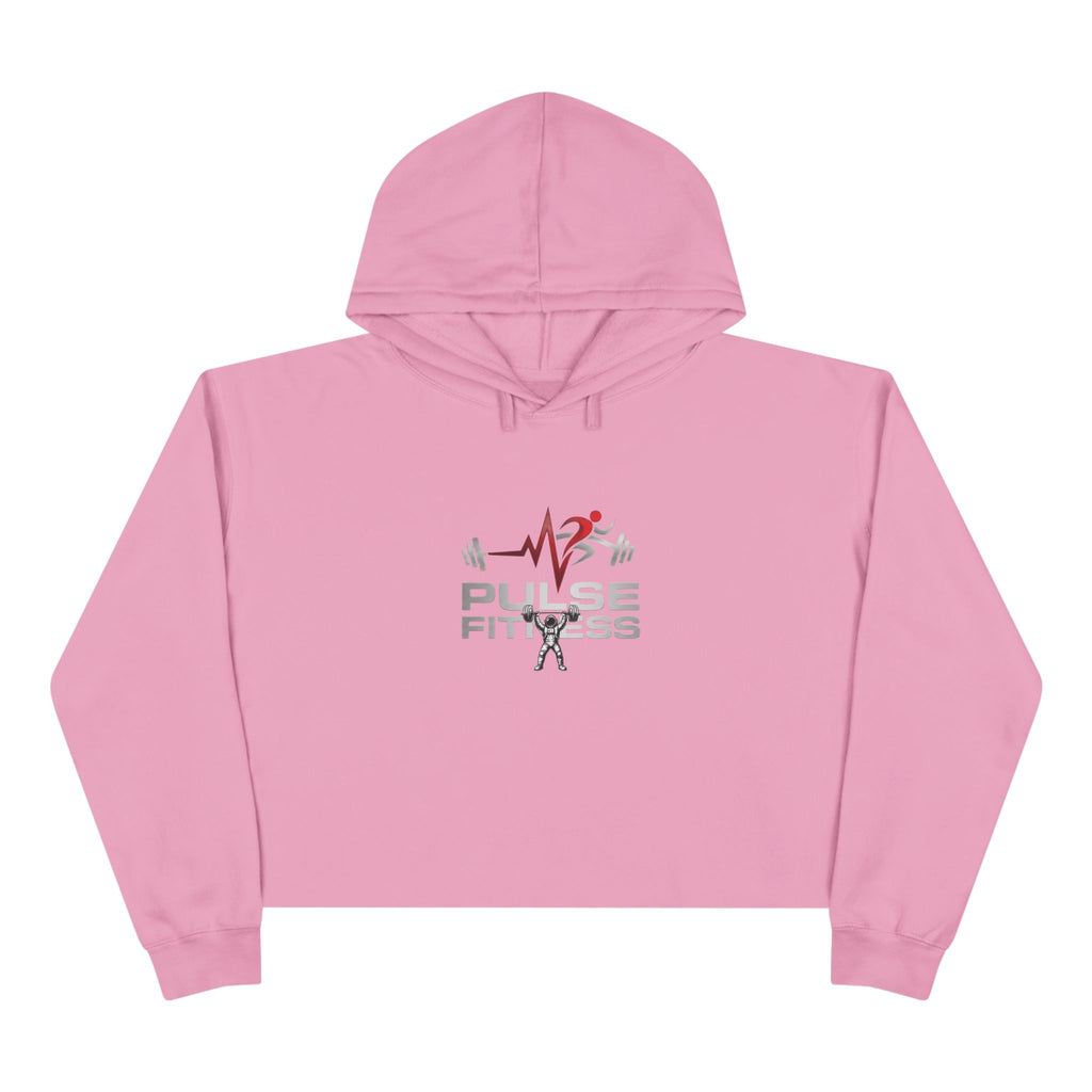 Pulse Fitness Crop Hoodie — Women's Gym Cropped Hoodie with Heartbeat Barbell Logo