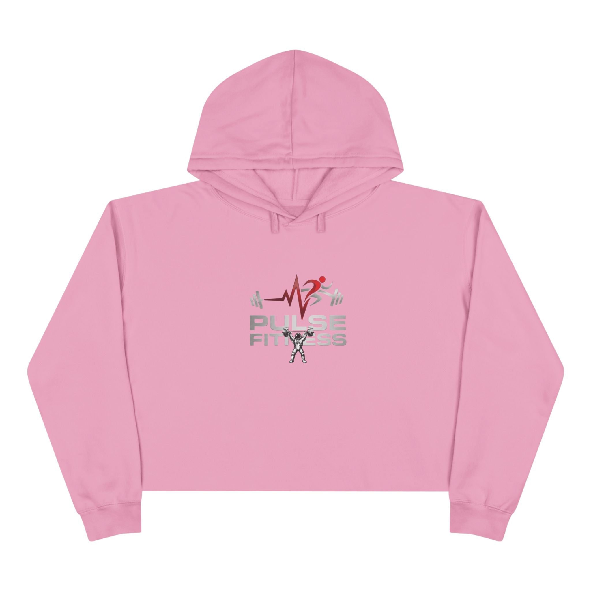 Pulse Fitness Crop Hoodie — Women's Gym Cropped Hoodie with Heartbeat Barbell Logo