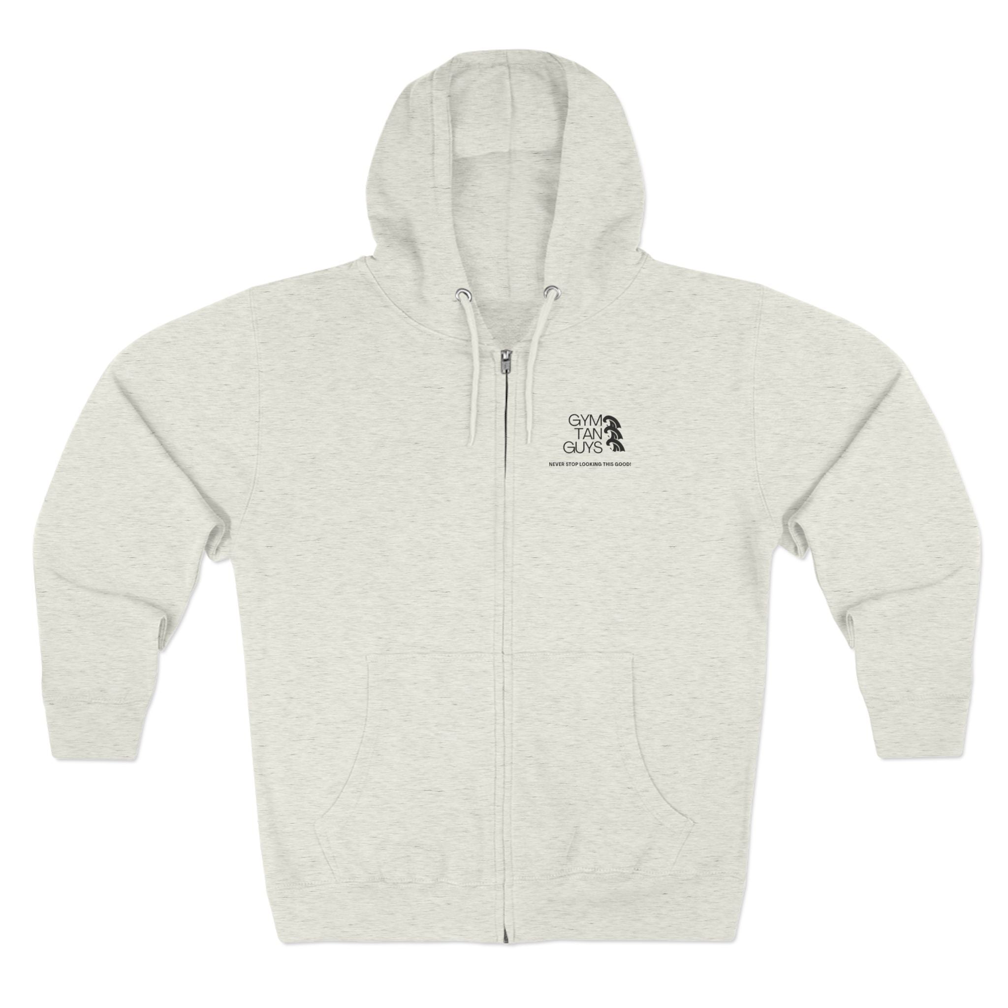 Pulse Fitne55 Gym Tan Zip Hoodie — "Never Stop Looking This Good" logo