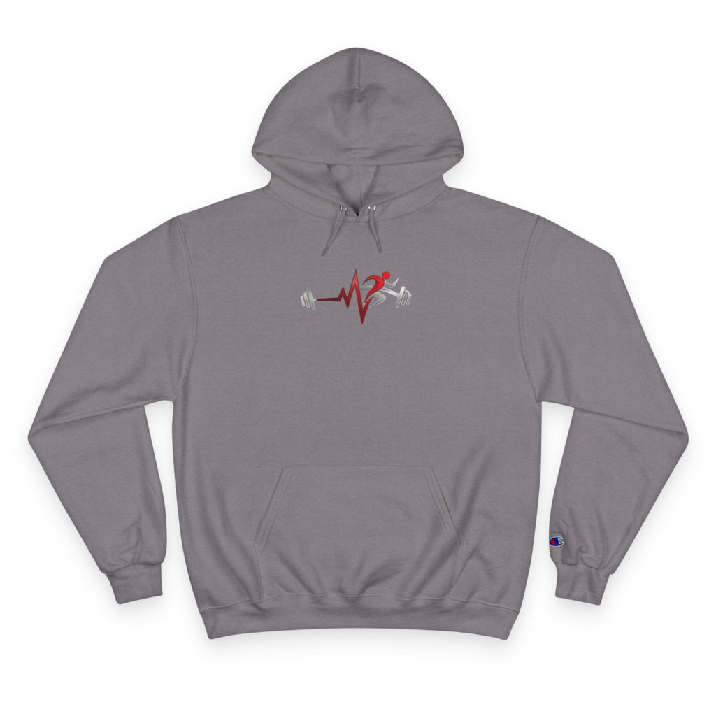 Womens Champion Hoodie — Minimal Fitness Hoodie with Heartbeat & Barbell Graphic