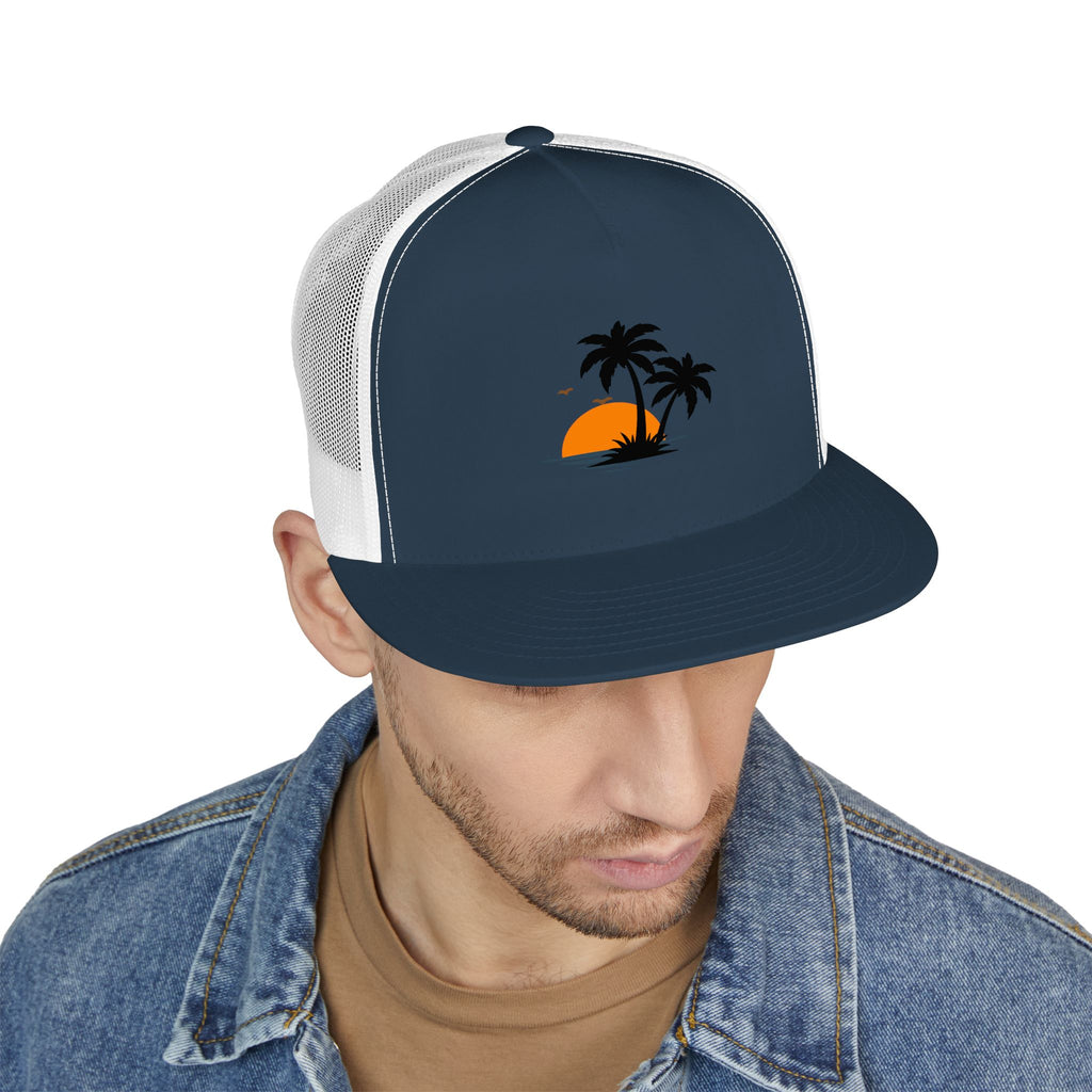 Trucker Cap — Sunset Palm Island Embroidered Beach Hat