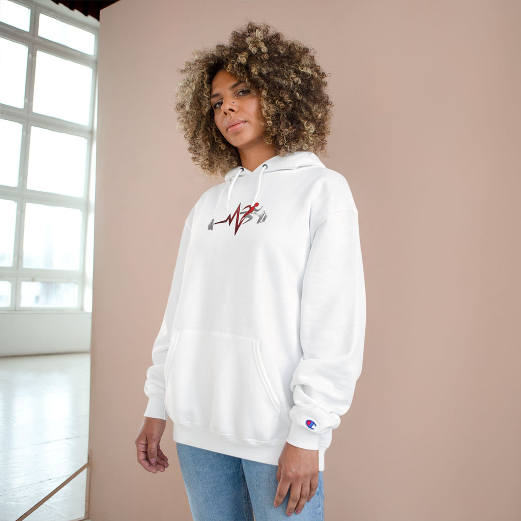 Womens Champion Hoodie — Minimal Fitness Hoodie with Heartbeat & Barbell Graphic