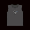 Gray tank top with an astronaut playing soccer design on a white background