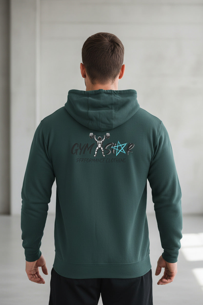 Black hoodie with white text on a white background